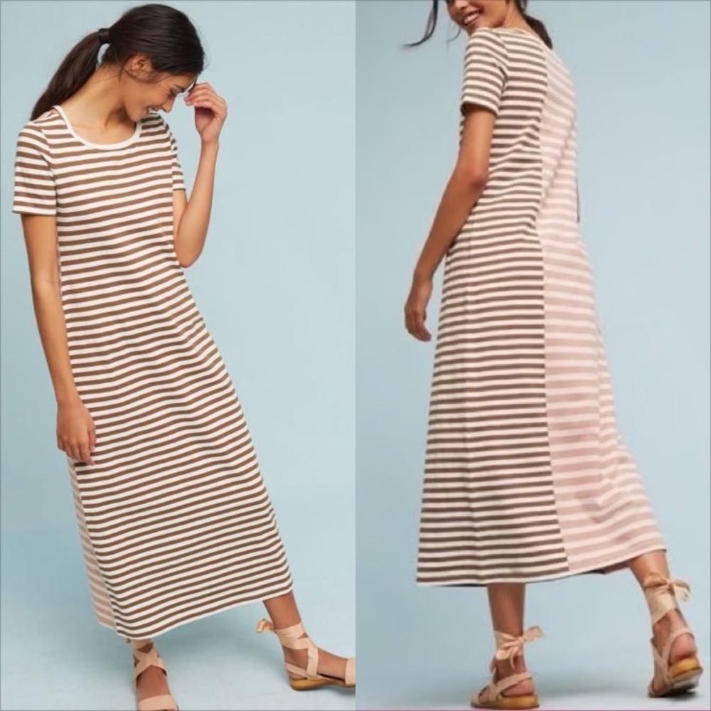 Anthropologie cotton cream striped knit‎ maxi sheath dress